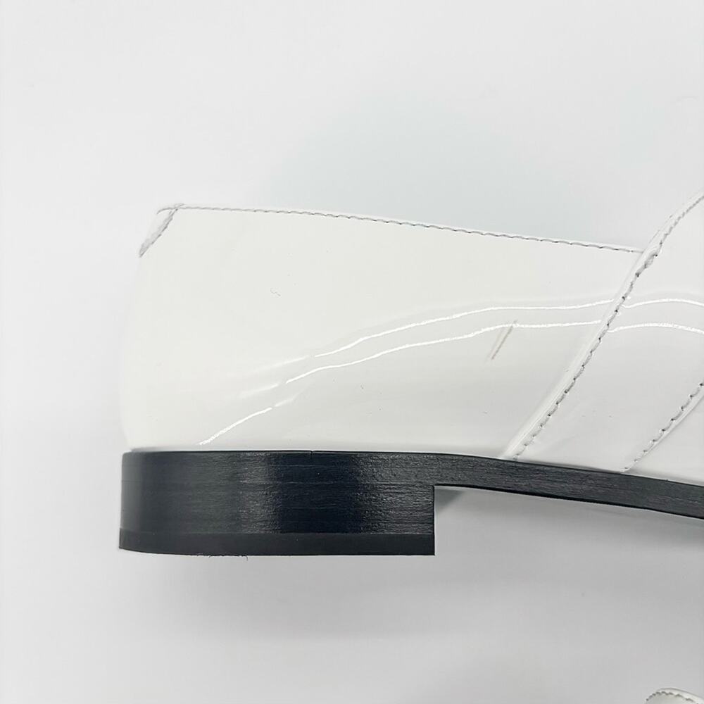 Chanel CC Logo Turnlock Calfskin Patent Leather Cap Toe Maryjane Flats Shoes 37 - Picture 8 of 13